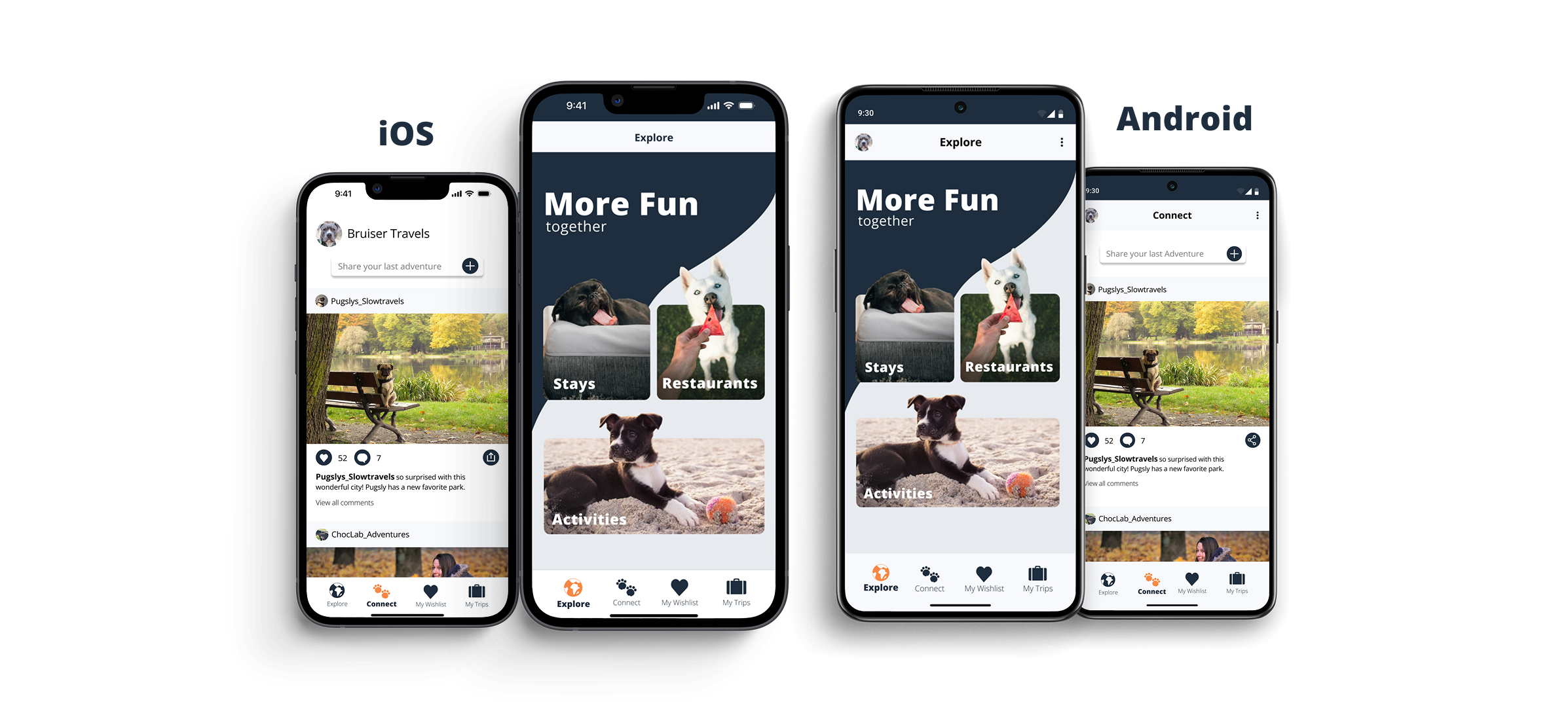 Ruff Routes iOS and Android side-by-side comparison